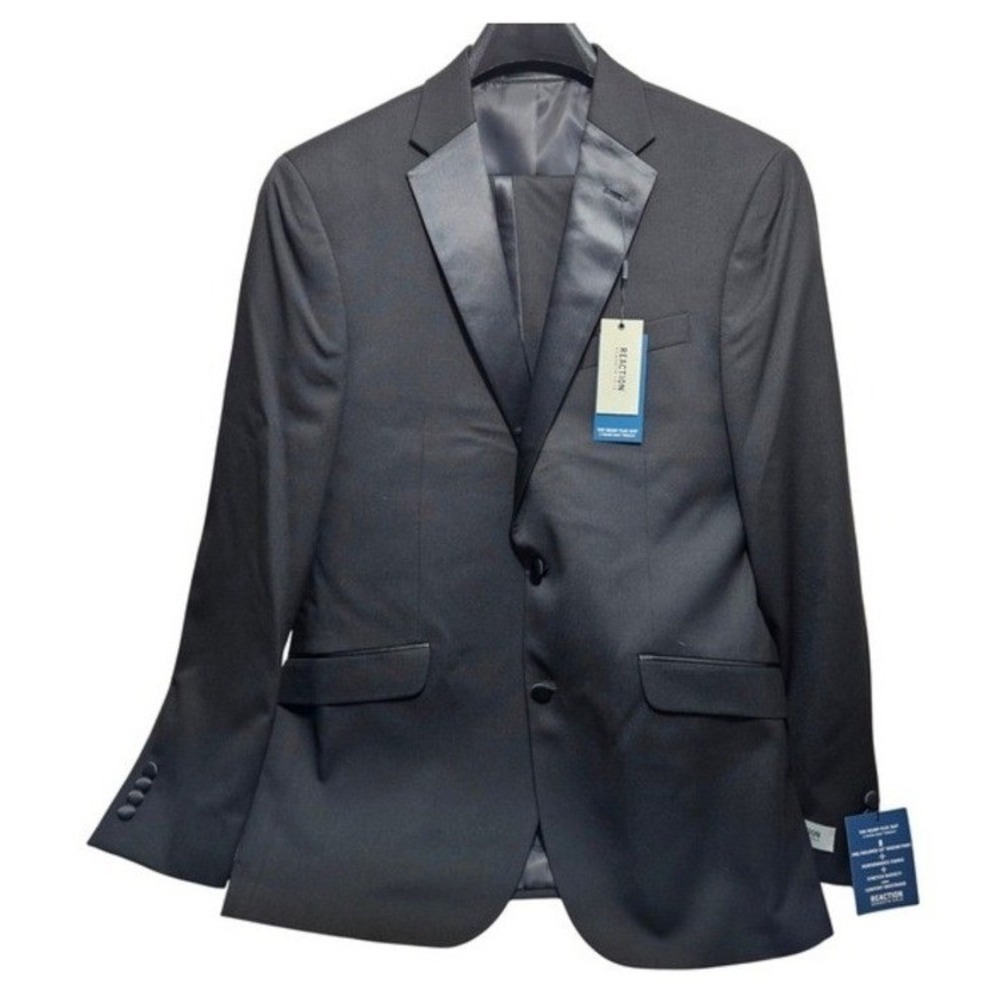 Kenneth Cole Reaction Men Slim Fit Suit Black 42R 35Wx32L Techni-Cole Ready Flex